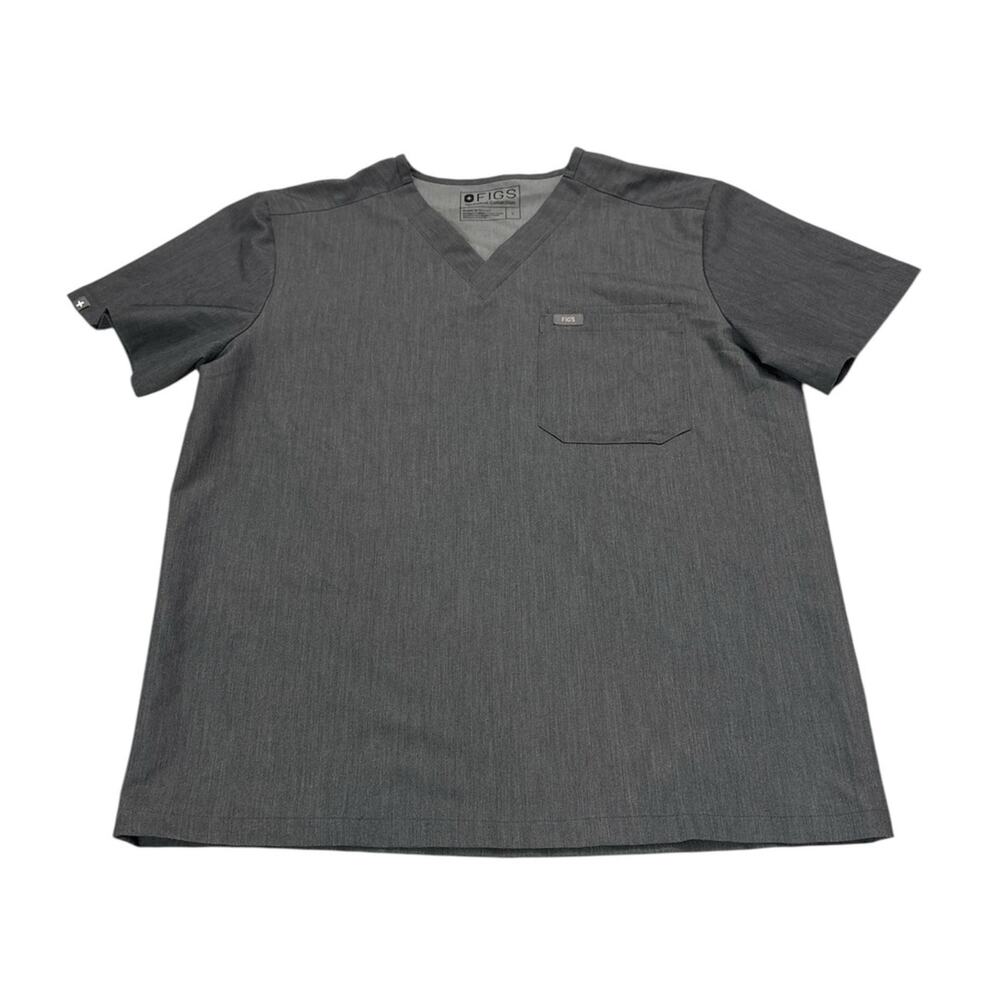 Figs Mens Large Leon Cargo Scrub Top Gray Pocket Uniform Career Utility